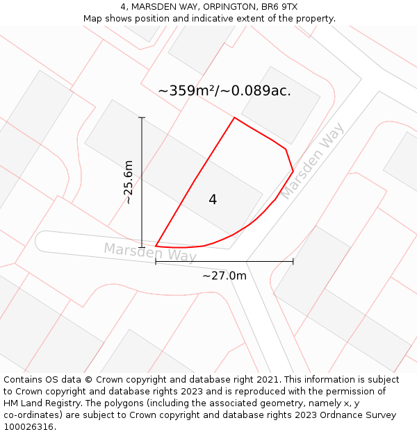 4, MARSDEN WAY, ORPINGTON, BR6 9TX: Plot and title map