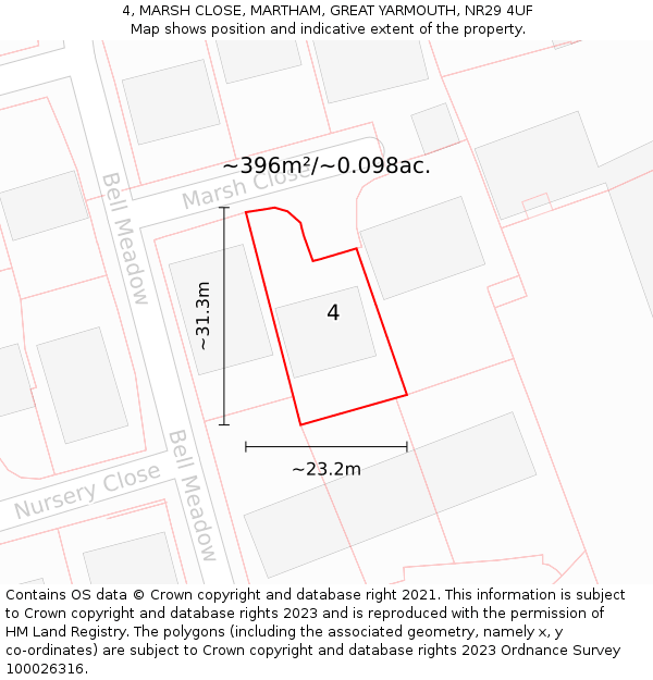4, MARSH CLOSE, MARTHAM, GREAT YARMOUTH, NR29 4UF: Plot and title map