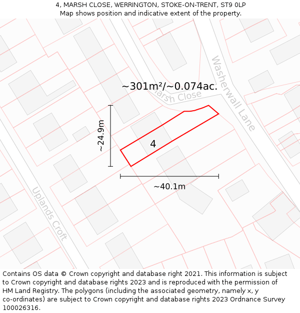 4, MARSH CLOSE, WERRINGTON, STOKE-ON-TRENT, ST9 0LP: Plot and title map