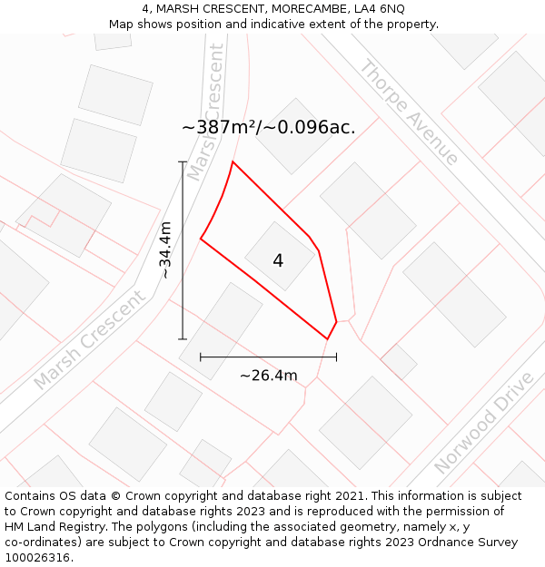 4, MARSH CRESCENT, MORECAMBE, LA4 6NQ: Plot and title map