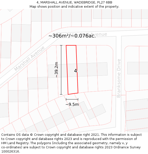 4, MARSHALL AVENUE, WADEBRIDGE, PL27 6BB: Plot and title map
