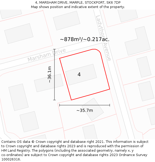 4, MARSHAM DRIVE, MARPLE, STOCKPORT, SK6 7DP: Plot and title map