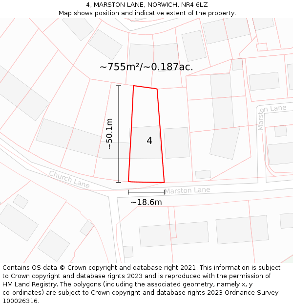 4, MARSTON LANE, NORWICH, NR4 6LZ: Plot and title map
