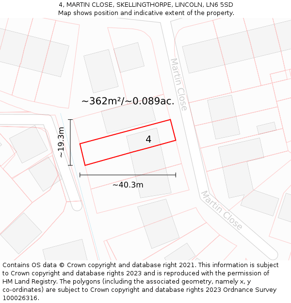 4, MARTIN CLOSE, SKELLINGTHORPE, LINCOLN, LN6 5SD: Plot and title map