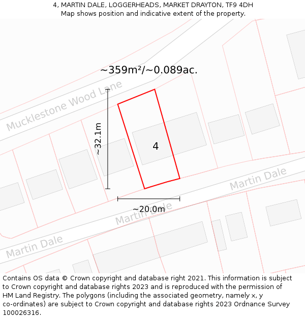 4, MARTIN DALE, LOGGERHEADS, MARKET DRAYTON, TF9 4DH: Plot and title map