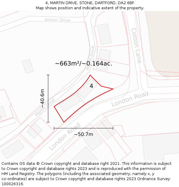 4, MARTIN DRIVE, STONE, DARTFORD, DA2 6BF: Plot and title map