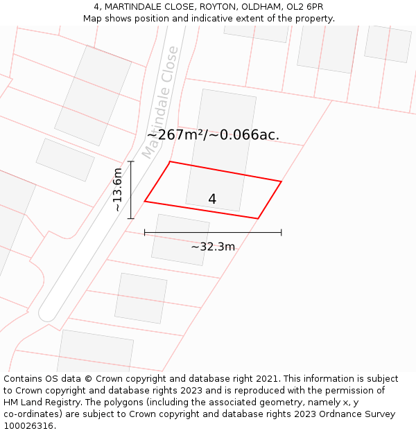 4, MARTINDALE CLOSE, ROYTON, OLDHAM, OL2 6PR: Plot and title map