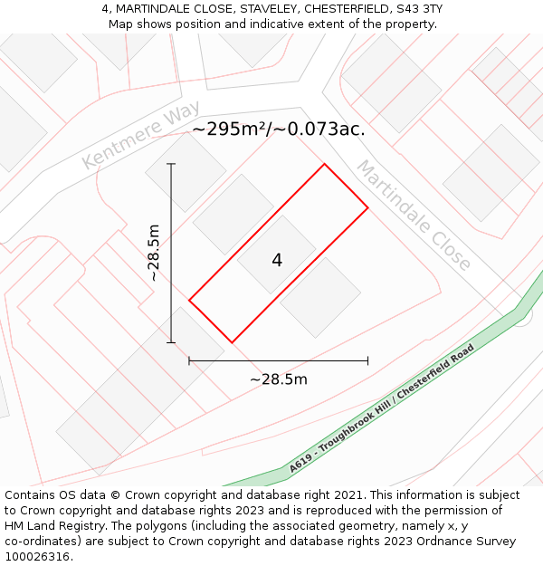 4, MARTINDALE CLOSE, STAVELEY, CHESTERFIELD, S43 3TY: Plot and title map