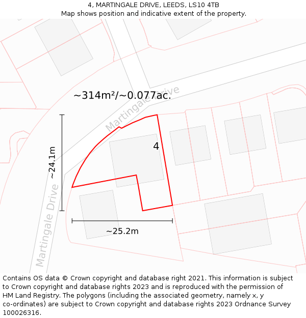 4, MARTINGALE DRIVE, LEEDS, LS10 4TB: Plot and title map
