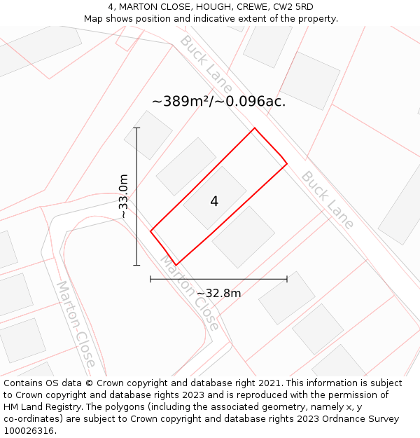 4, MARTON CLOSE, HOUGH, CREWE, CW2 5RD: Plot and title map