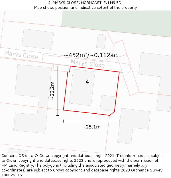 4, MARYS CLOSE, HORNCASTLE, LN9 5DL: Plot and title map