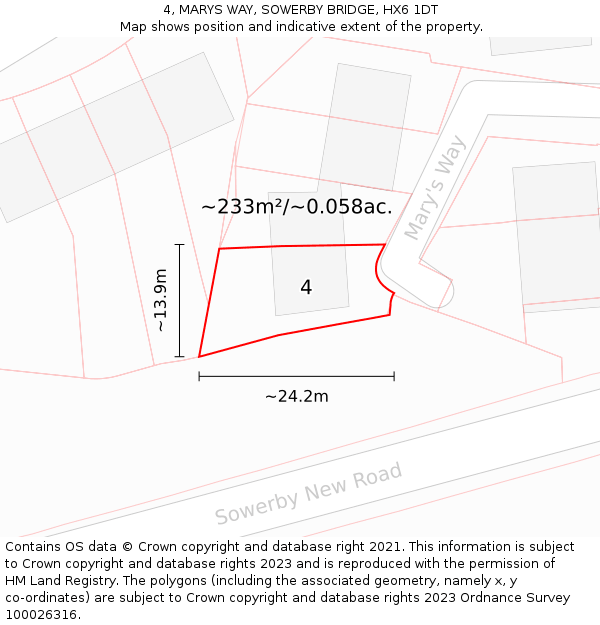 4, MARYS WAY, SOWERBY BRIDGE, HX6 1DT: Plot and title map
