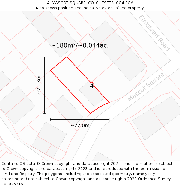 4, MASCOT SQUARE, COLCHESTER, CO4 3GA: Plot and title map