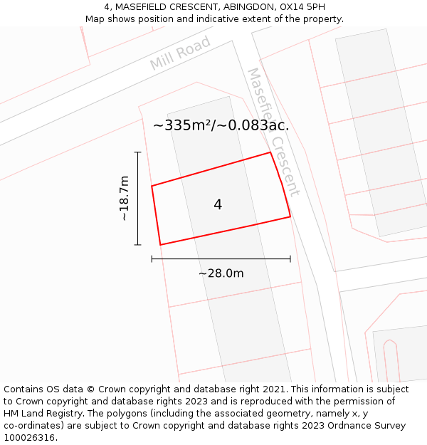 4, MASEFIELD CRESCENT, ABINGDON, OX14 5PH: Plot and title map