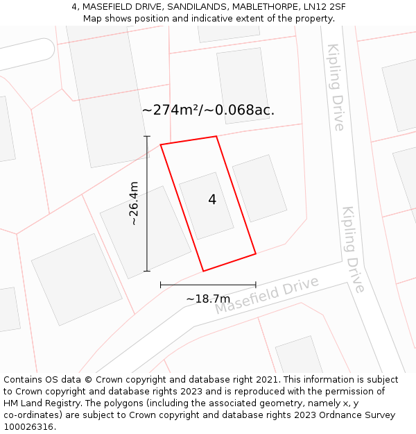 4, MASEFIELD DRIVE, SANDILANDS, MABLETHORPE, LN12 2SF: Plot and title map