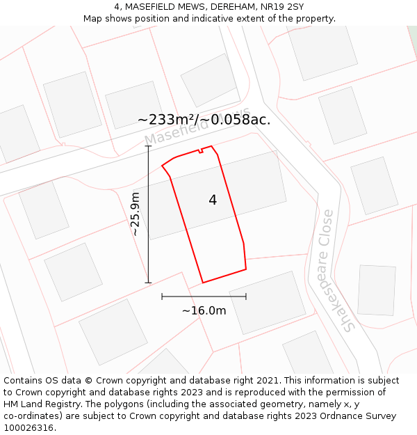 4, MASEFIELD MEWS, DEREHAM, NR19 2SY: Plot and title map