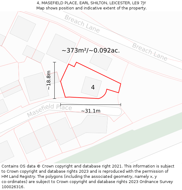 4, MASEFIELD PLACE, EARL SHILTON, LEICESTER, LE9 7JY: Plot and title map