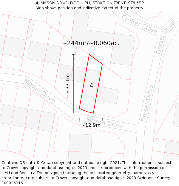 4, MASON DRIVE, BIDDULPH, STOKE-ON-TRENT, ST8 6SP: Plot and title map