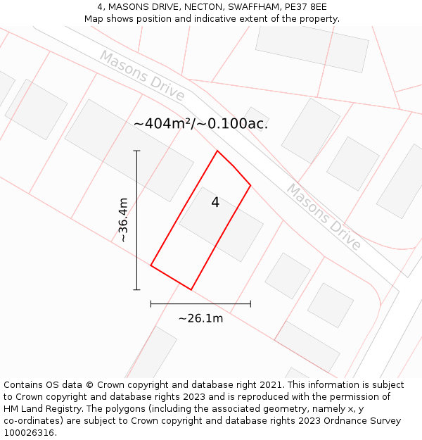 4, MASONS DRIVE, NECTON, SWAFFHAM, PE37 8EE: Plot and title map