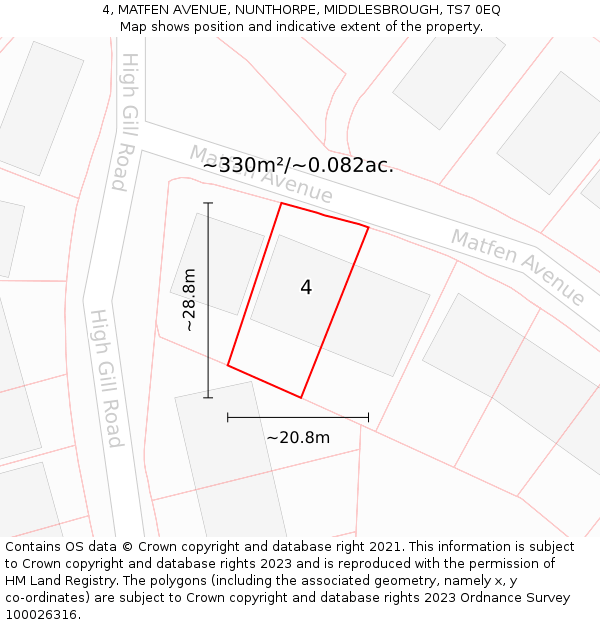 4, MATFEN AVENUE, NUNTHORPE, MIDDLESBROUGH, TS7 0EQ: Plot and title map