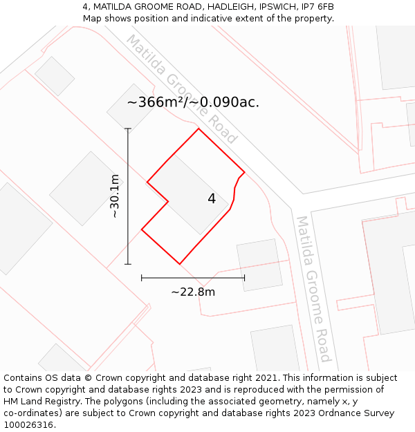 4, MATILDA GROOME ROAD, HADLEIGH, IPSWICH, IP7 6FB: Plot and title map