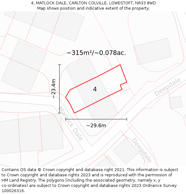 4, MATLOCK DALE, CARLTON COLVILLE, LOWESTOFT, NR33 8WD: Plot and title map