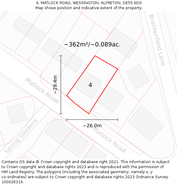 4, MATLOCK ROAD, WESSINGTON, ALFRETON, DE55 6DS: Plot and title map