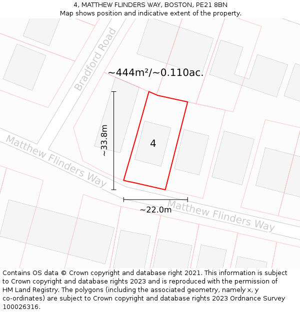 4, MATTHEW FLINDERS WAY, BOSTON, PE21 8BN: Plot and title map