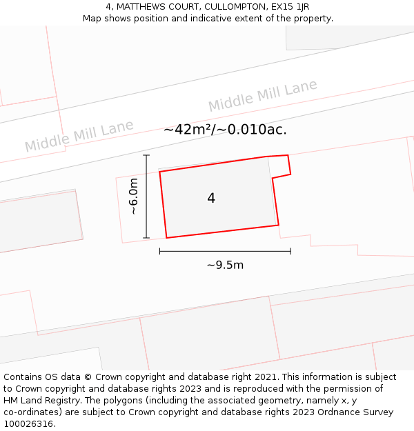 4, MATTHEWS COURT, CULLOMPTON, EX15 1JR: Plot and title map