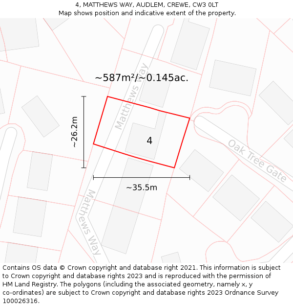 4, MATTHEWS WAY, AUDLEM, CREWE, CW3 0LT: Plot and title map