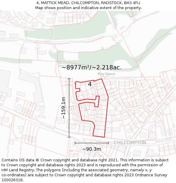 4, MATTICK MEAD, CHILCOMPTON, RADSTOCK, BA3 4FU: Plot and title map