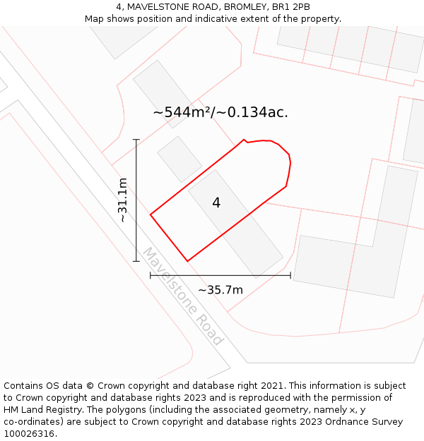 4, MAVELSTONE ROAD, BROMLEY, BR1 2PB: Plot and title map