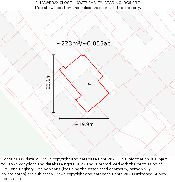 4, MAWBRAY CLOSE, LOWER EARLEY, READING, RG6 3BZ: Plot and title map