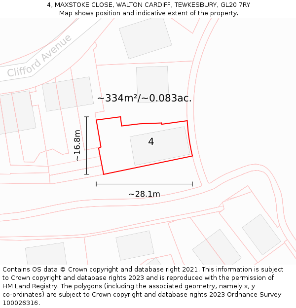 4, MAXSTOKE CLOSE, WALTON CARDIFF, TEWKESBURY, GL20 7RY: Plot and title map
