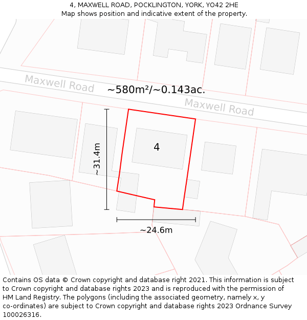 4, MAXWELL ROAD, POCKLINGTON, YORK, YO42 2HE: Plot and title map