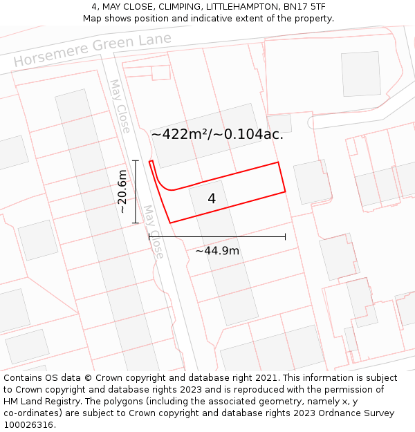 4, MAY CLOSE, CLIMPING, LITTLEHAMPTON, BN17 5TF: Plot and title map