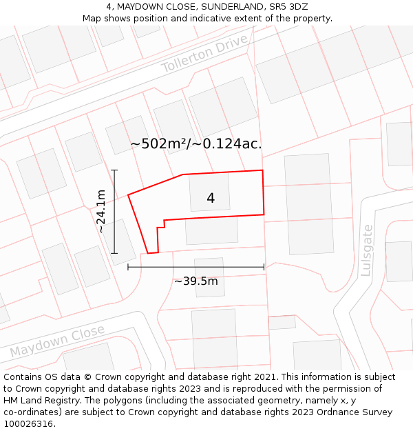 4, MAYDOWN CLOSE, SUNDERLAND, SR5 3DZ: Plot and title map