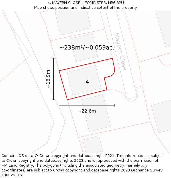 4, MAYERN CLOSE, LEOMINSTER, HR6 8PU: Plot and title map