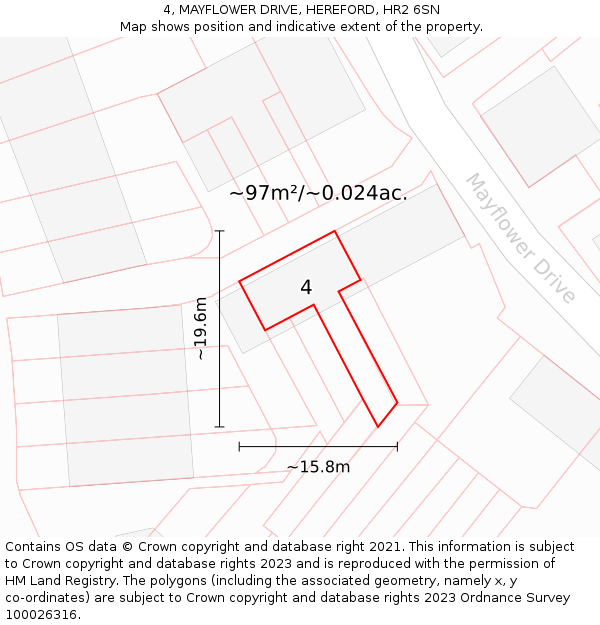 4, MAYFLOWER DRIVE, HEREFORD, HR2 6SN: Plot and title map