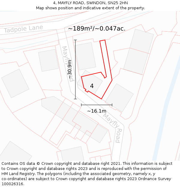 4, MAYFLY ROAD, SWINDON, SN25 2HN: Plot and title map