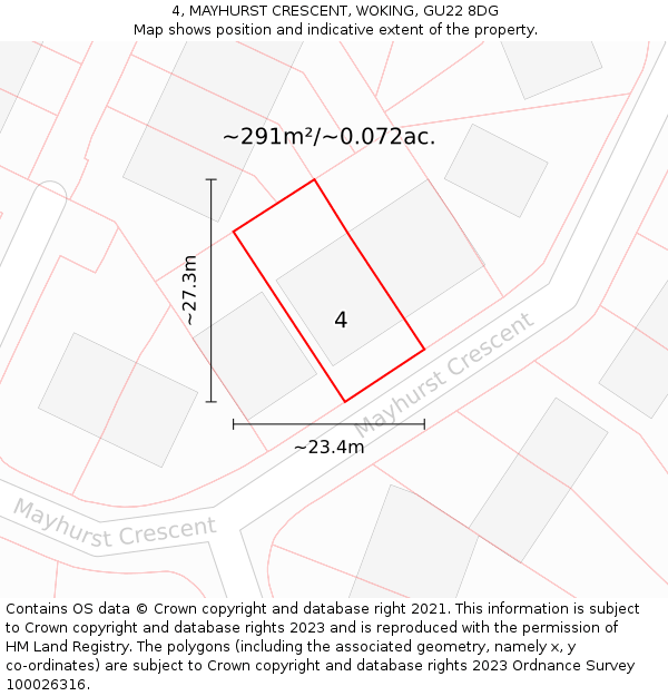 4, MAYHURST CRESCENT, WOKING, GU22 8DG: Plot and title map
