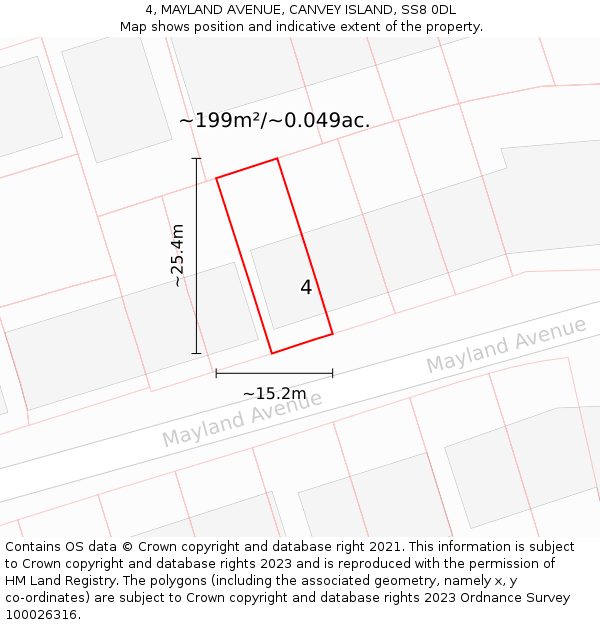 4, MAYLAND AVENUE, CANVEY ISLAND, SS8 0DL: Plot and title map