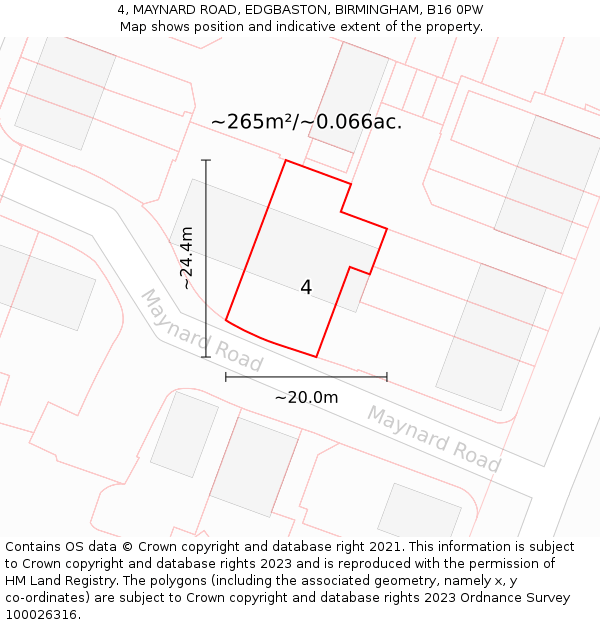 4, MAYNARD ROAD, EDGBASTON, BIRMINGHAM, B16 0PW: Plot and title map