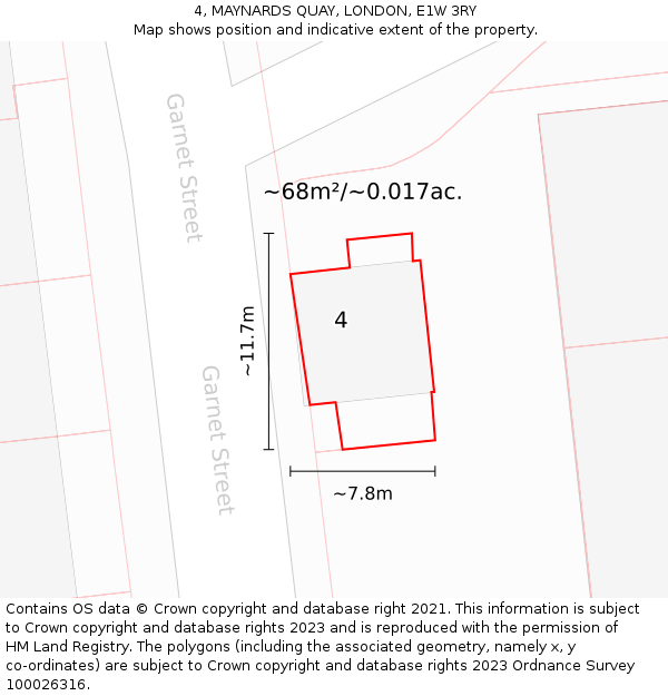 4, MAYNARDS QUAY, LONDON, E1W 3RY: Plot and title map