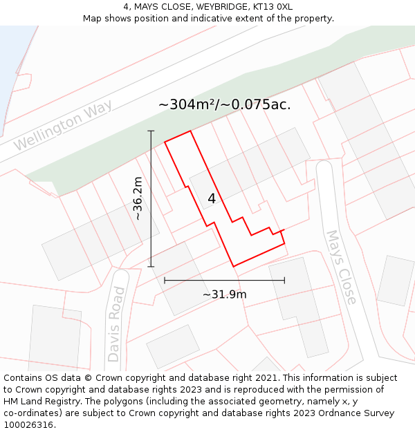 4, MAYS CLOSE, WEYBRIDGE, KT13 0XL: Plot and title map