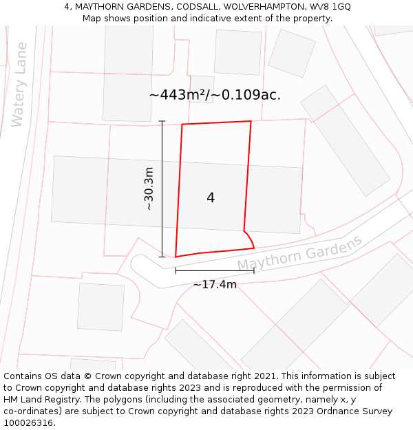 4, MAYTHORN GARDENS, CODSALL, WOLVERHAMPTON, WV8 1GQ: Plot and title map