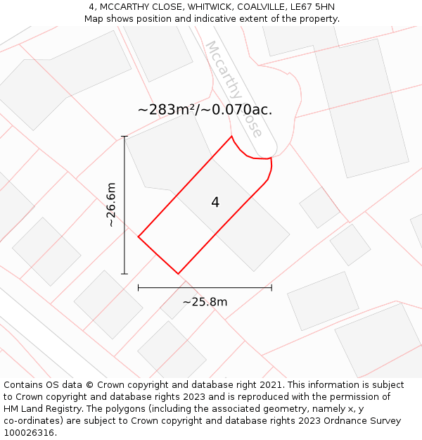 4, MCCARTHY CLOSE, WHITWICK, COALVILLE, LE67 5HN: Plot and title map