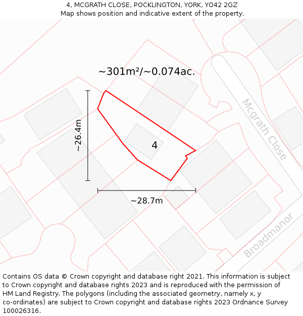 4, MCGRATH CLOSE, POCKLINGTON, YORK, YO42 2GZ: Plot and title map
