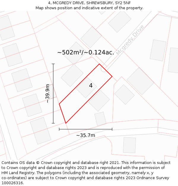 4, MCGREDY DRIVE, SHREWSBURY, SY2 5NF: Plot and title map