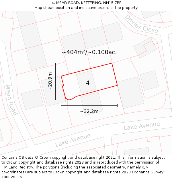 4, MEAD ROAD, KETTERING, NN15 7RF: Plot and title map